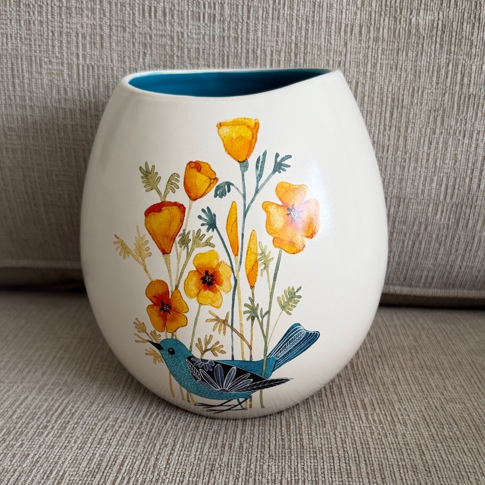 Vintage Hallmark Geninne Zlatkis Bird Yellow Flowers Vase